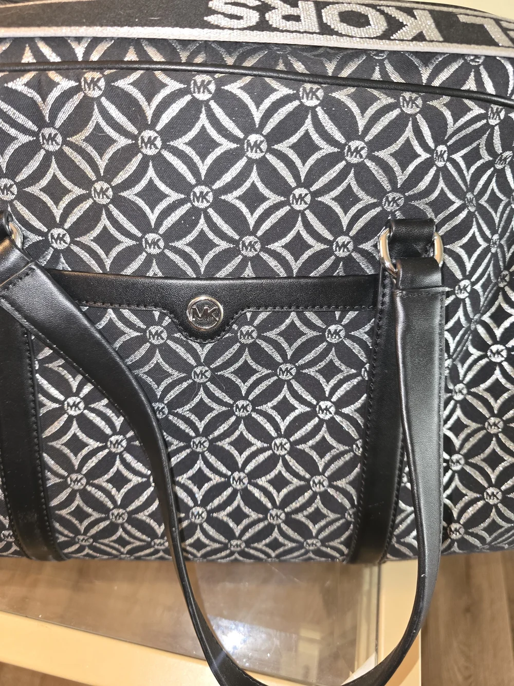 Michael Kors Black & White Geometric Logo Duffel Bag